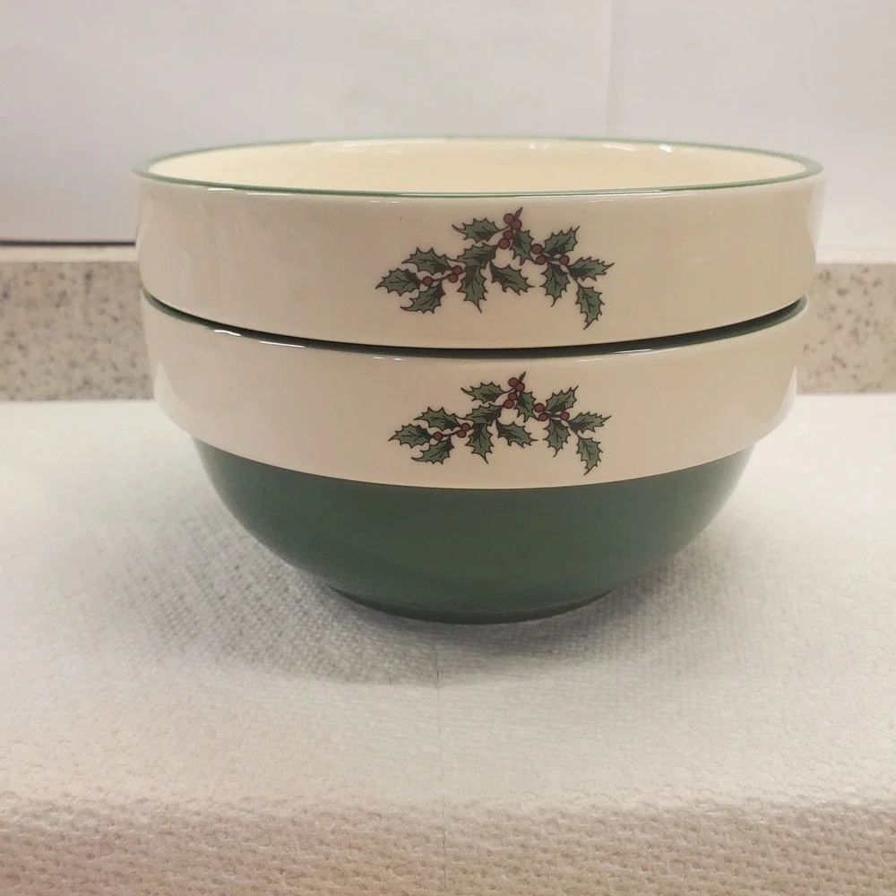 Spode Christmas Tree Mixing Bowls Set of 2 Green Cream Excellent Holiday Decor